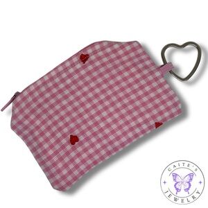 Handmade Coin Purse with an Embroided Hearts Fabric